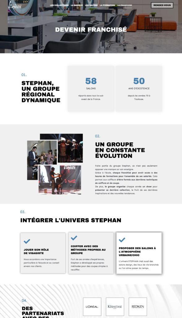 Capture d'écran du site web de Stephan coiffure